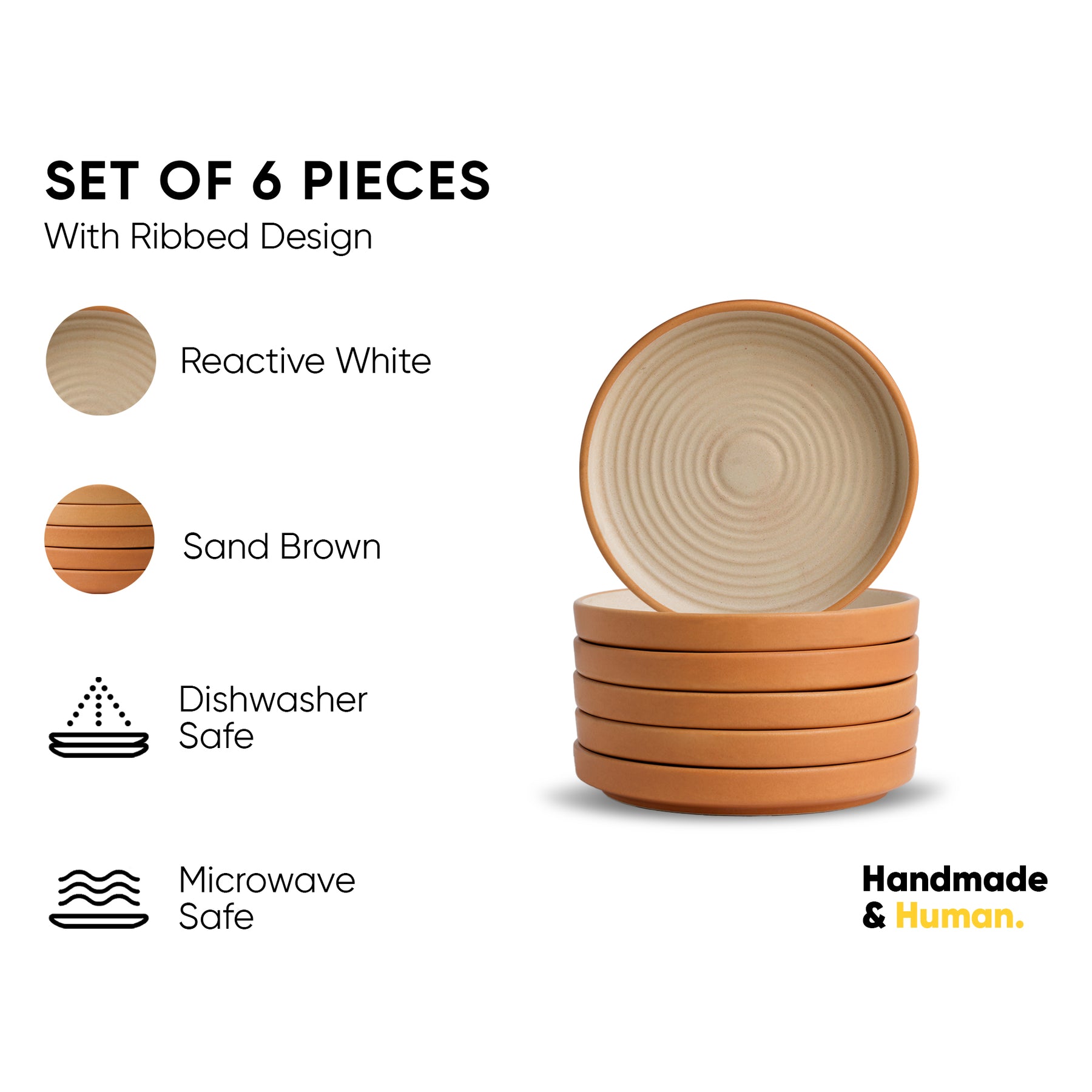 Ceramic Quarter Plates Set – 6 Pieces | Klay White