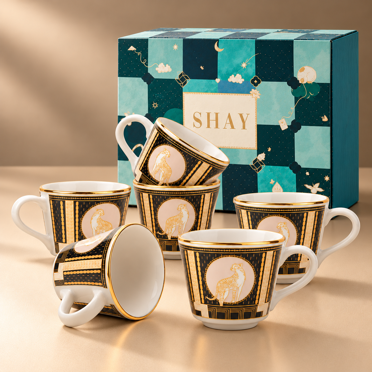 Ceramic Luxe Tea Cup Set of 6, 180ml