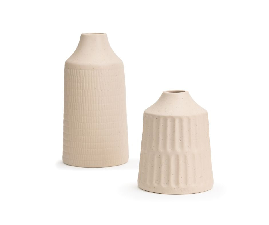 Shay Carving Ceramic Vase,Set of 2, Beige, Decor Collection | Ceramic Vases for Home Décor | Modern Tableware Online India