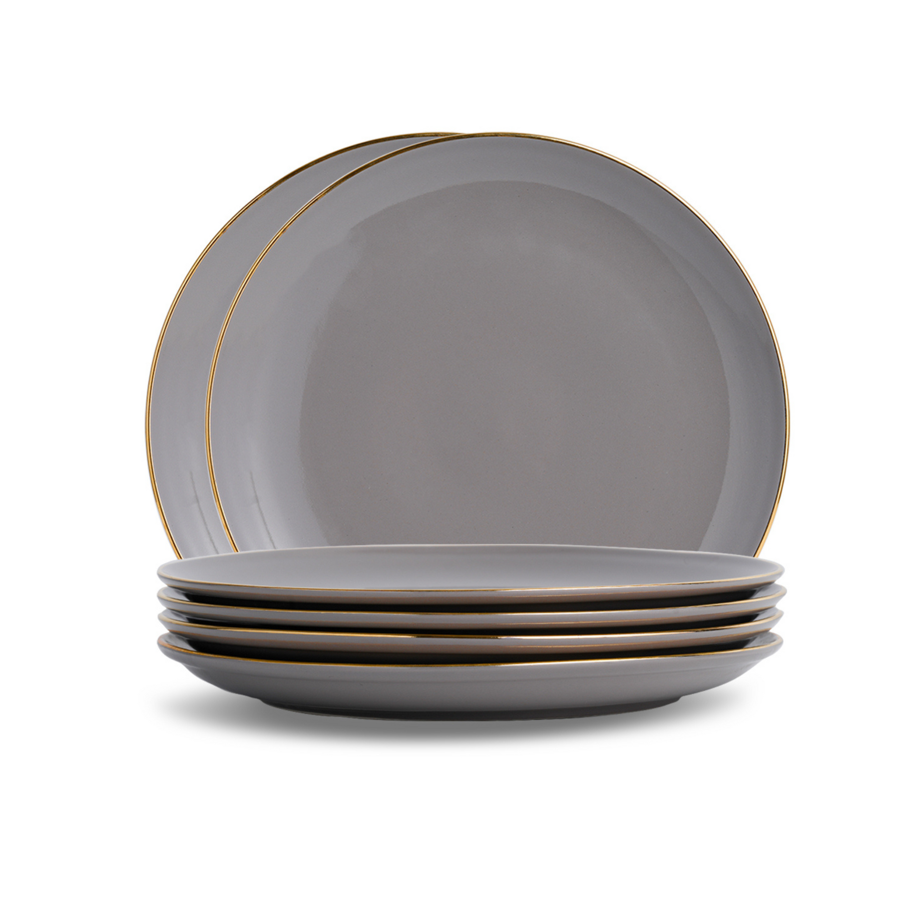Ceramic Dinner Plates Set – 6 Pieces | Grey Gold Gold Line Series