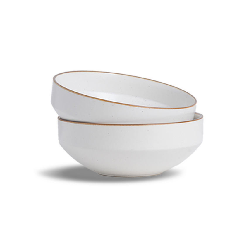 Shay Ceramic Medium Bowl Set White | Set of 2 | 18 cm Japandi Pasta Bowls | Modern Tableware Online India
