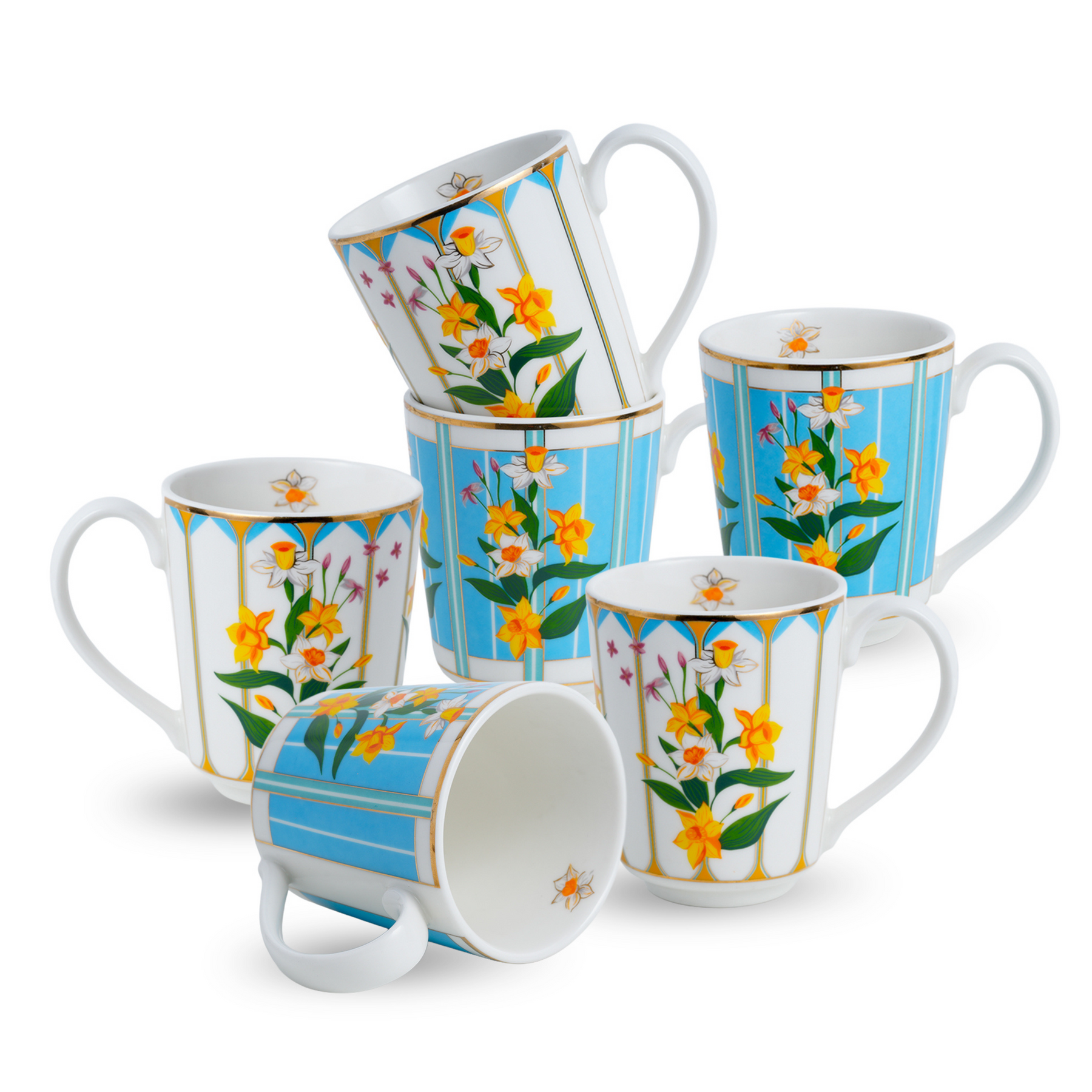 Shay Nargis Ceramic Coffee Mug Set of 6 300ml, Glossy Porcelain Cups | Modern Tableware Online India