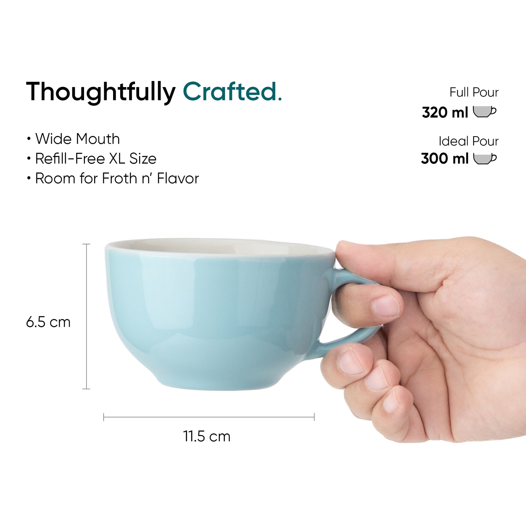 Large Ceramic Coffee Cup & Saucer Set 320ml | XL Cuppa Collection | Glossy Finish