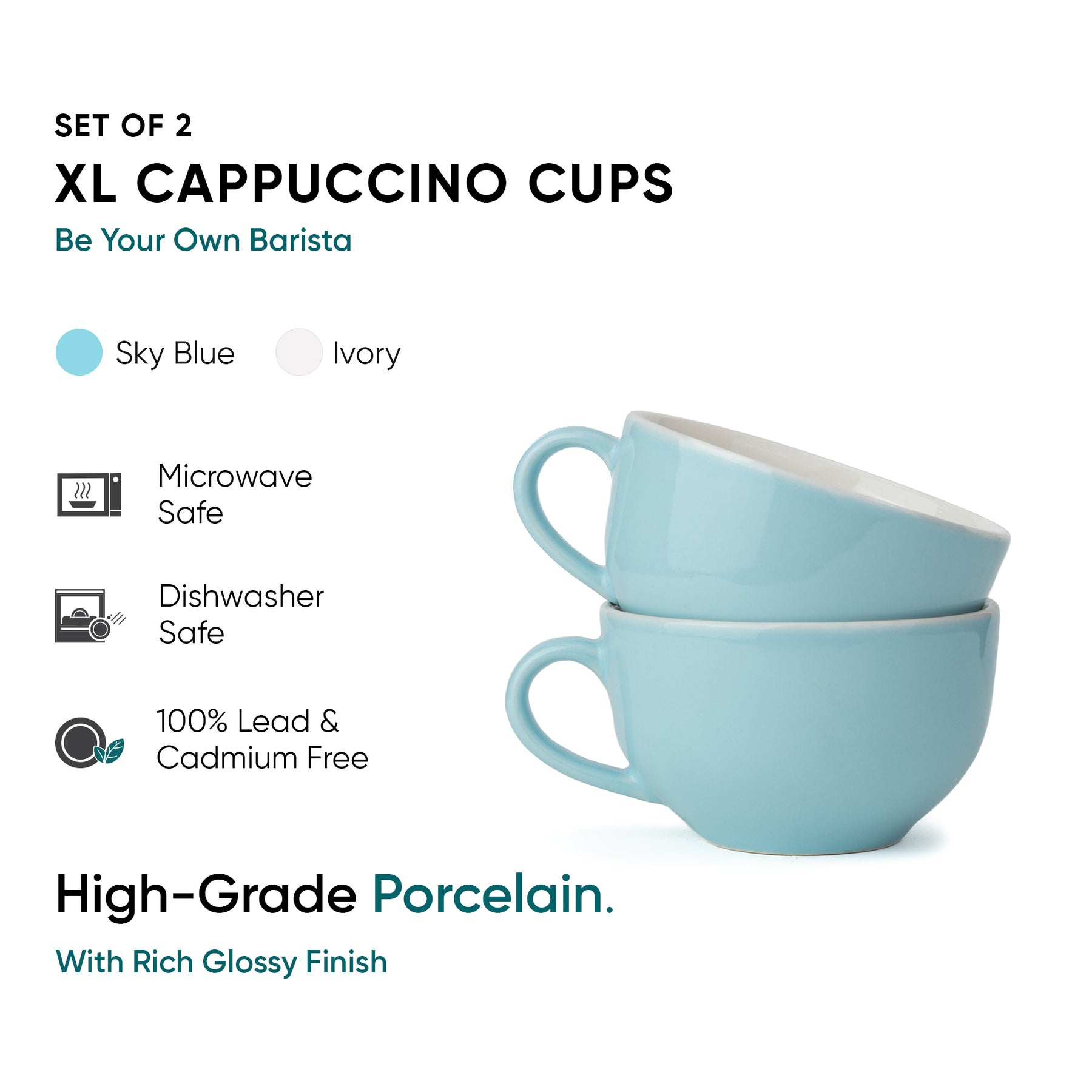 Large Ceramic Coffee Cup Set 320ml | XL Cuppa Collection | Glossy Finish