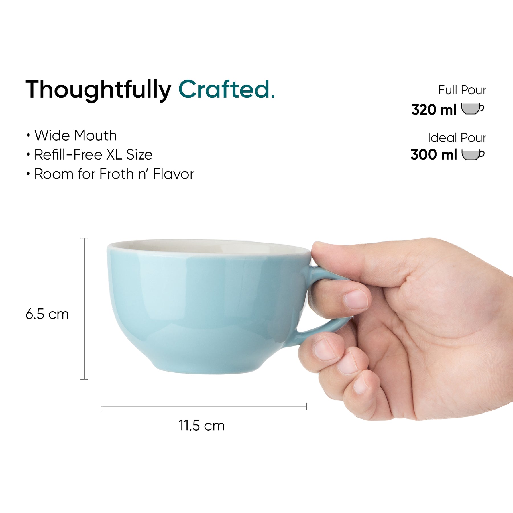 Large Ceramic Coffee Cup Set 320ml | XL Cuppa Collection | Glossy Finish