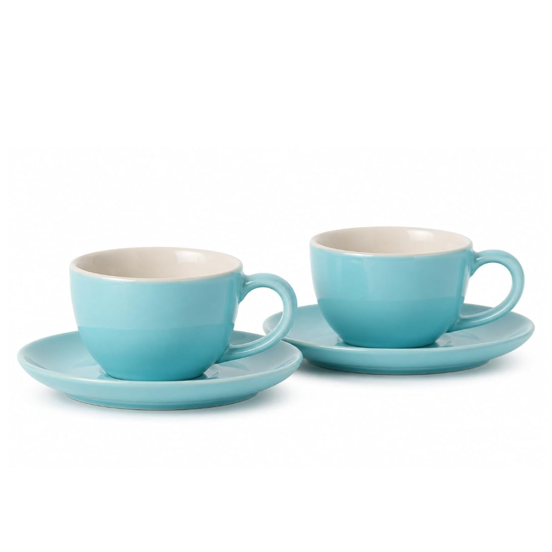 Ceramic Espresso Cup Saucer Set | Set of 2 | 100ml Light Blue