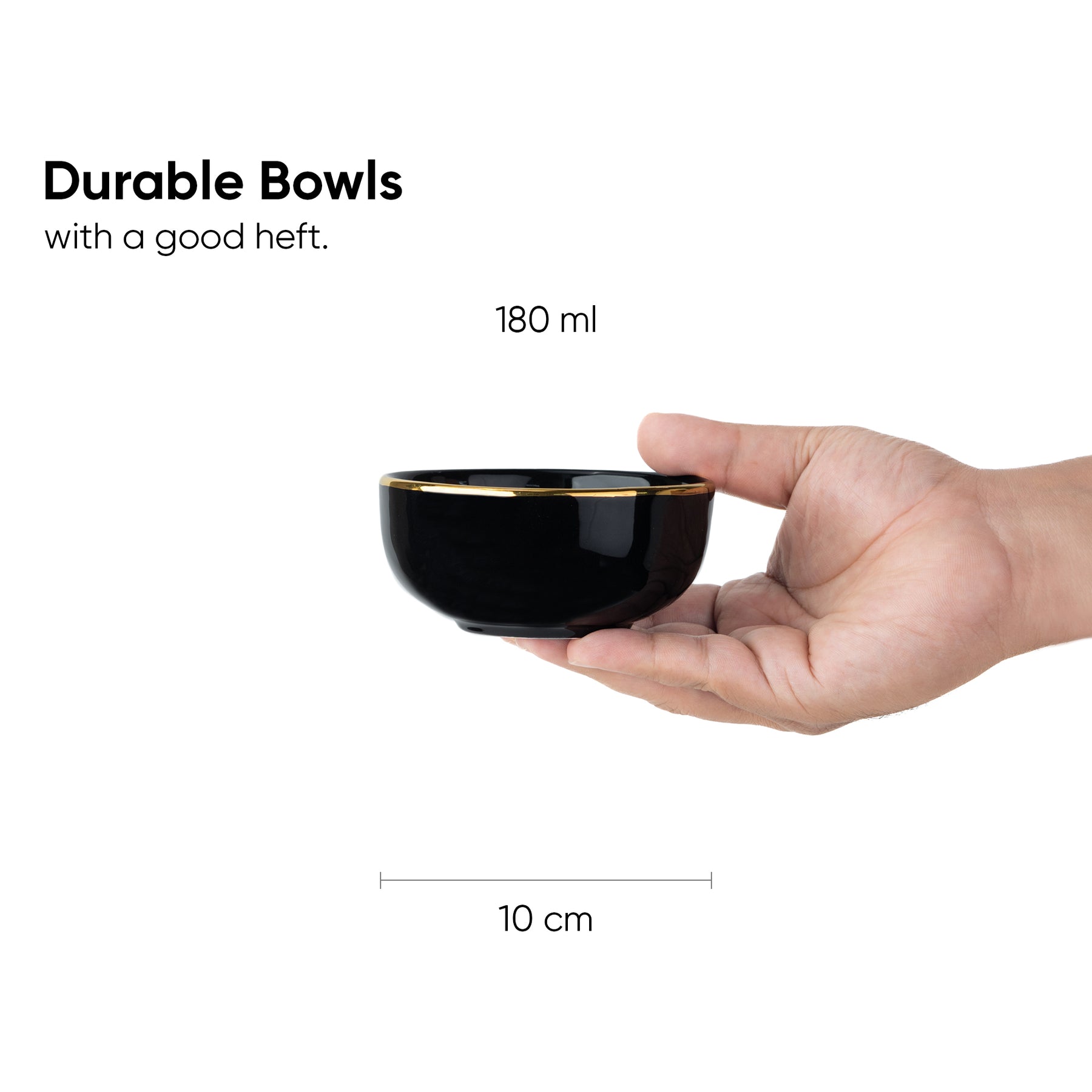 Ceramic Veg Bowls Set of 6 for Dinner | 180ml | Glossy Finish | Premium Ceramic | Gold Rim | Gold Line Collection | Multipurpose Katori Set