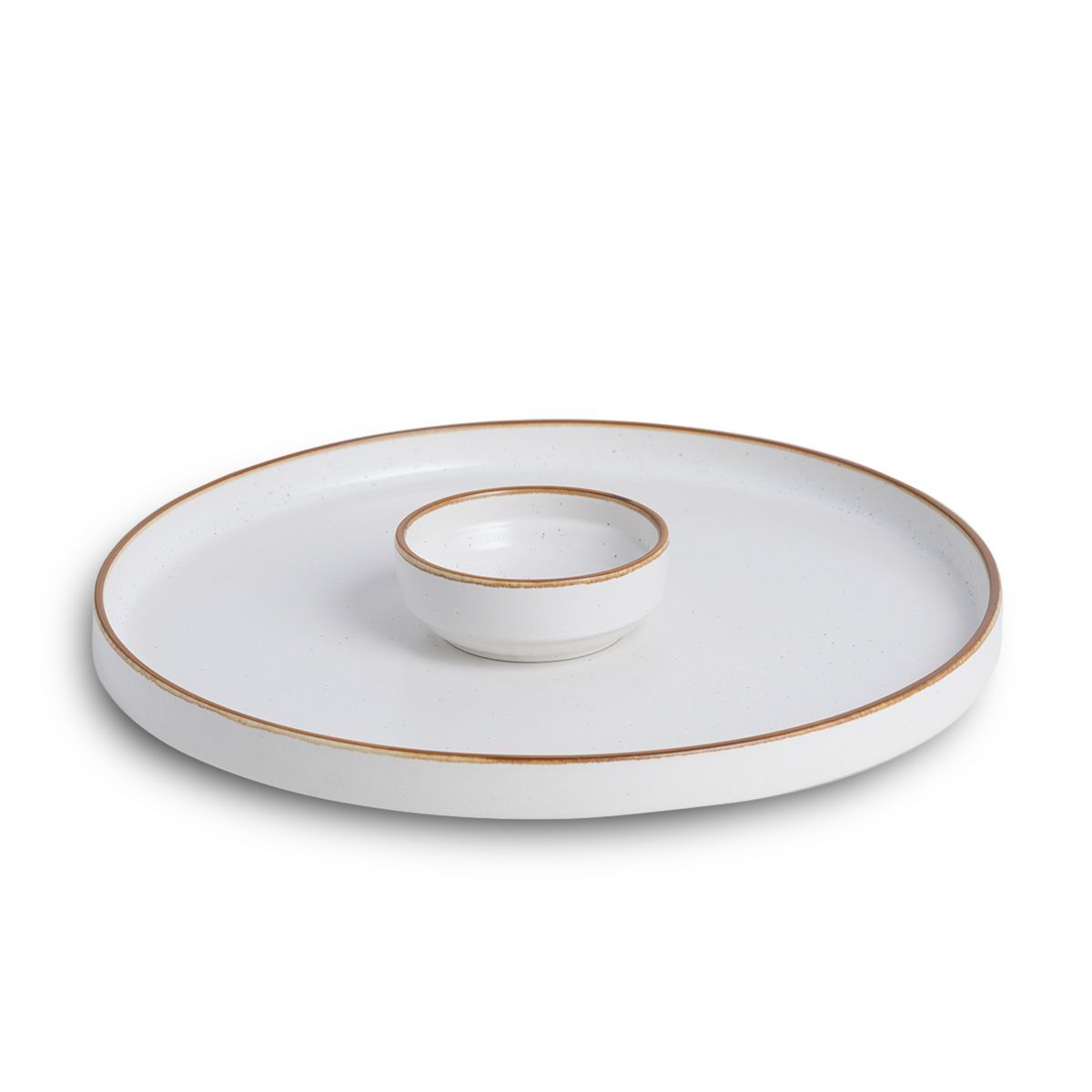 Japandi Ceramic Platter with Dip Bowl – Off White, Large