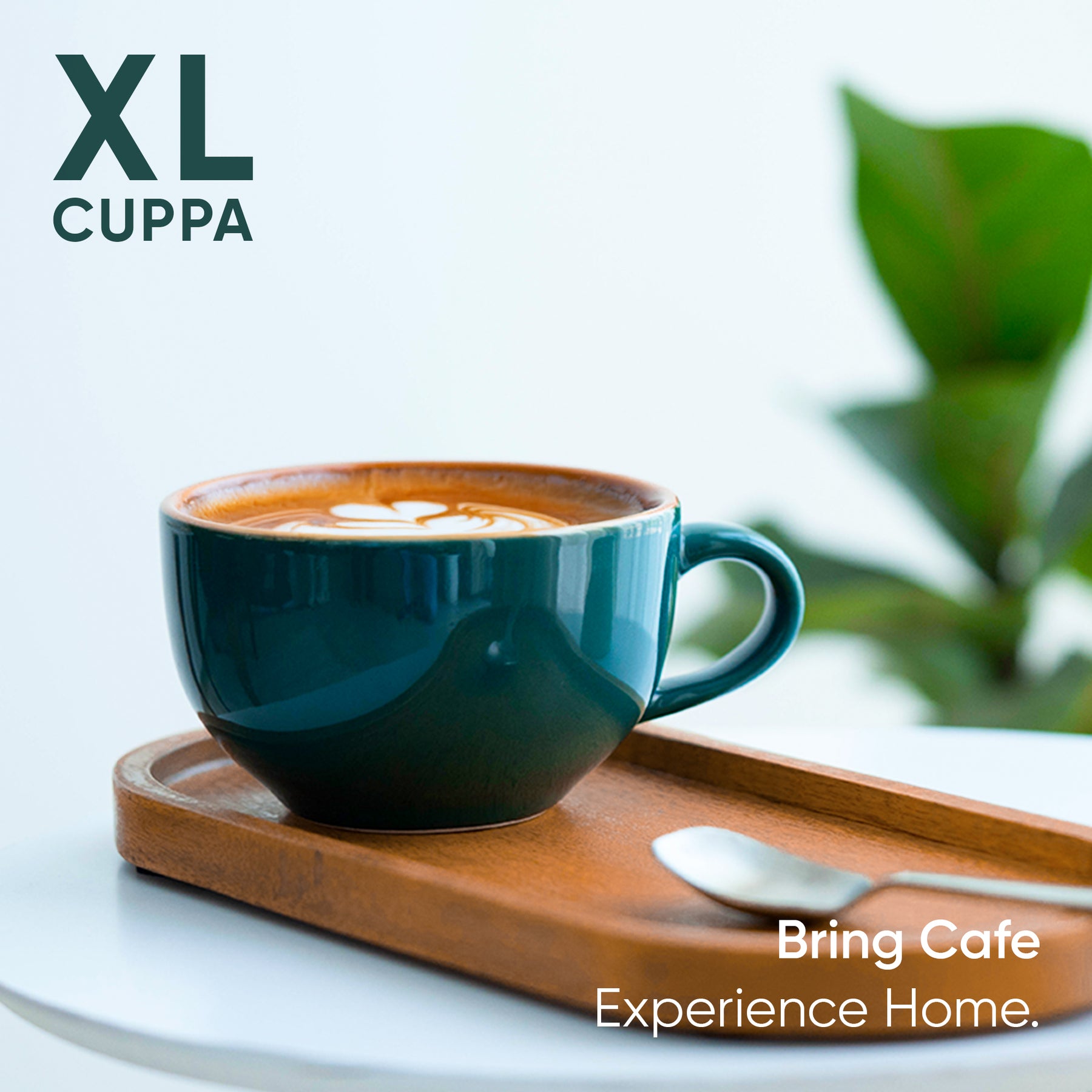 Large Teal Green Ceramic Coffee Cup Set of 2, Teal Green, 320ml | XL Cuppa Collection