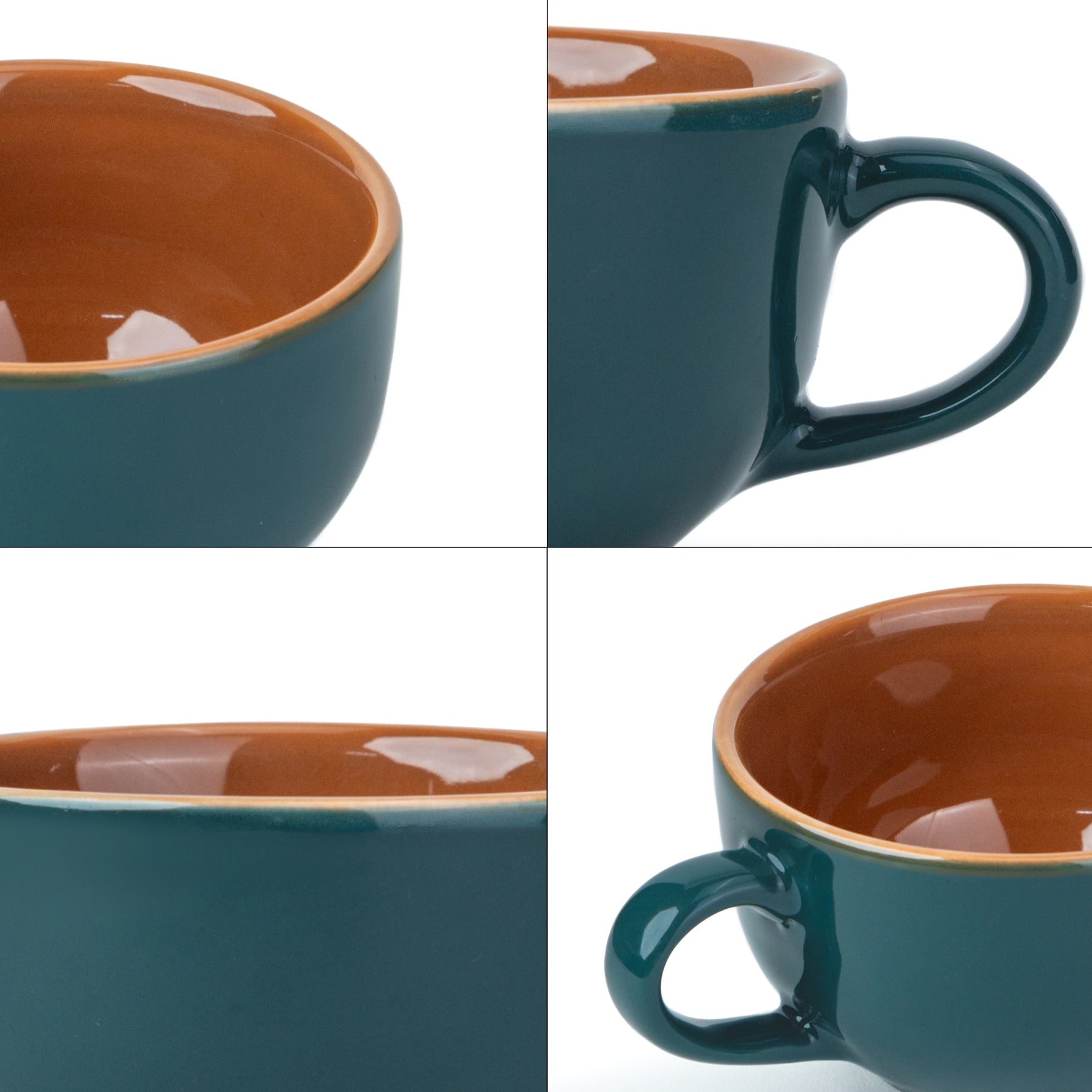 Large Teal Green Ceramic Coffee Cup Set of 2, Teal Green, 320ml | XL Cuppa Collection