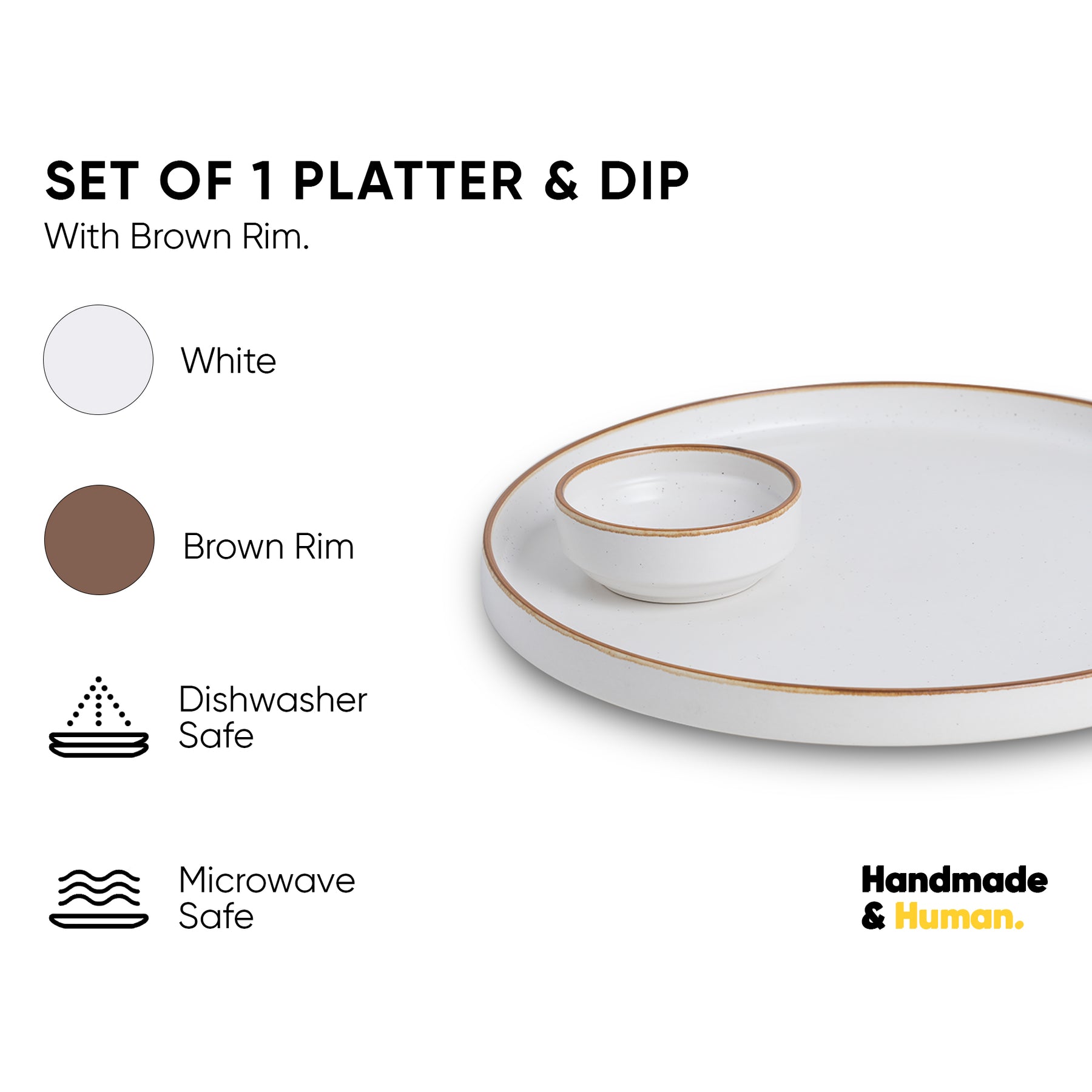 Large Round Ceramic Serving Platter – 1 Platter, 1 Dip | Modern Series | Matte Finish | Platters Serving Set | Ceramic Platter (Japandi Platter)