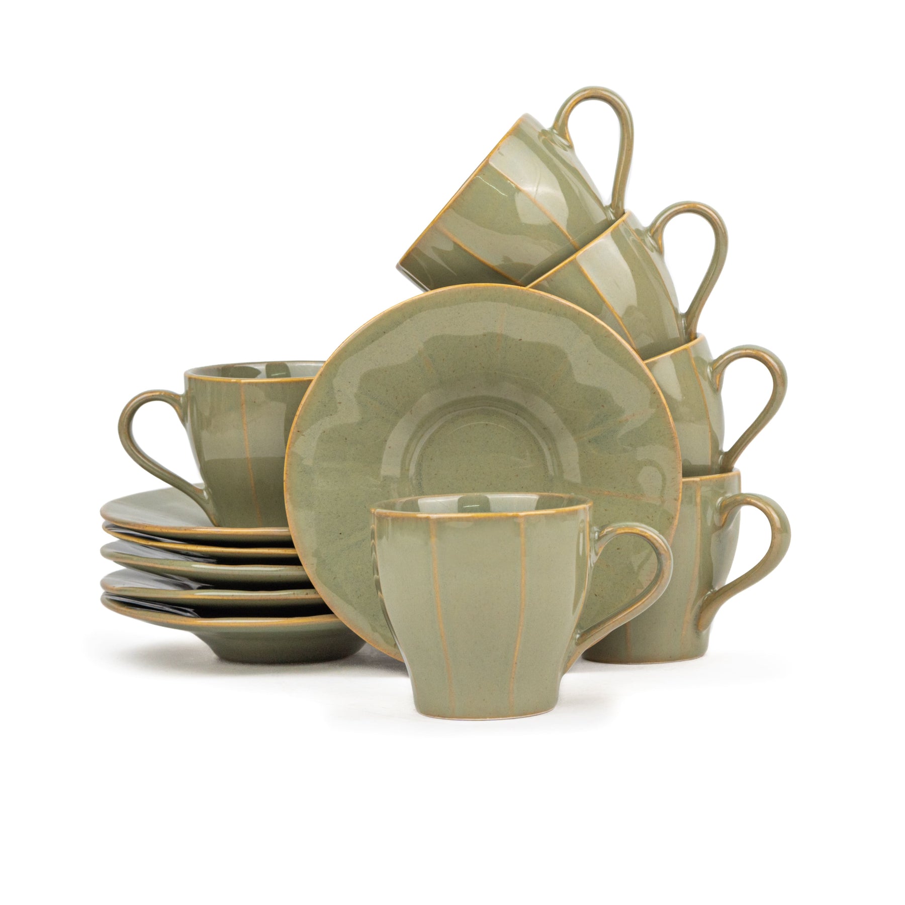 Shay Ceramic Cup & Saucer Set of 6, 180ml Self Reactive Collection | Modern Tableware Online India