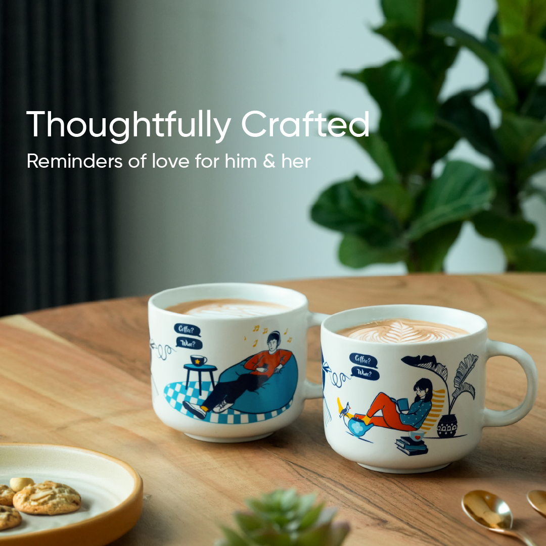 Ceramic Cappuccino Cup Set of 2 – His & Her (350ml)