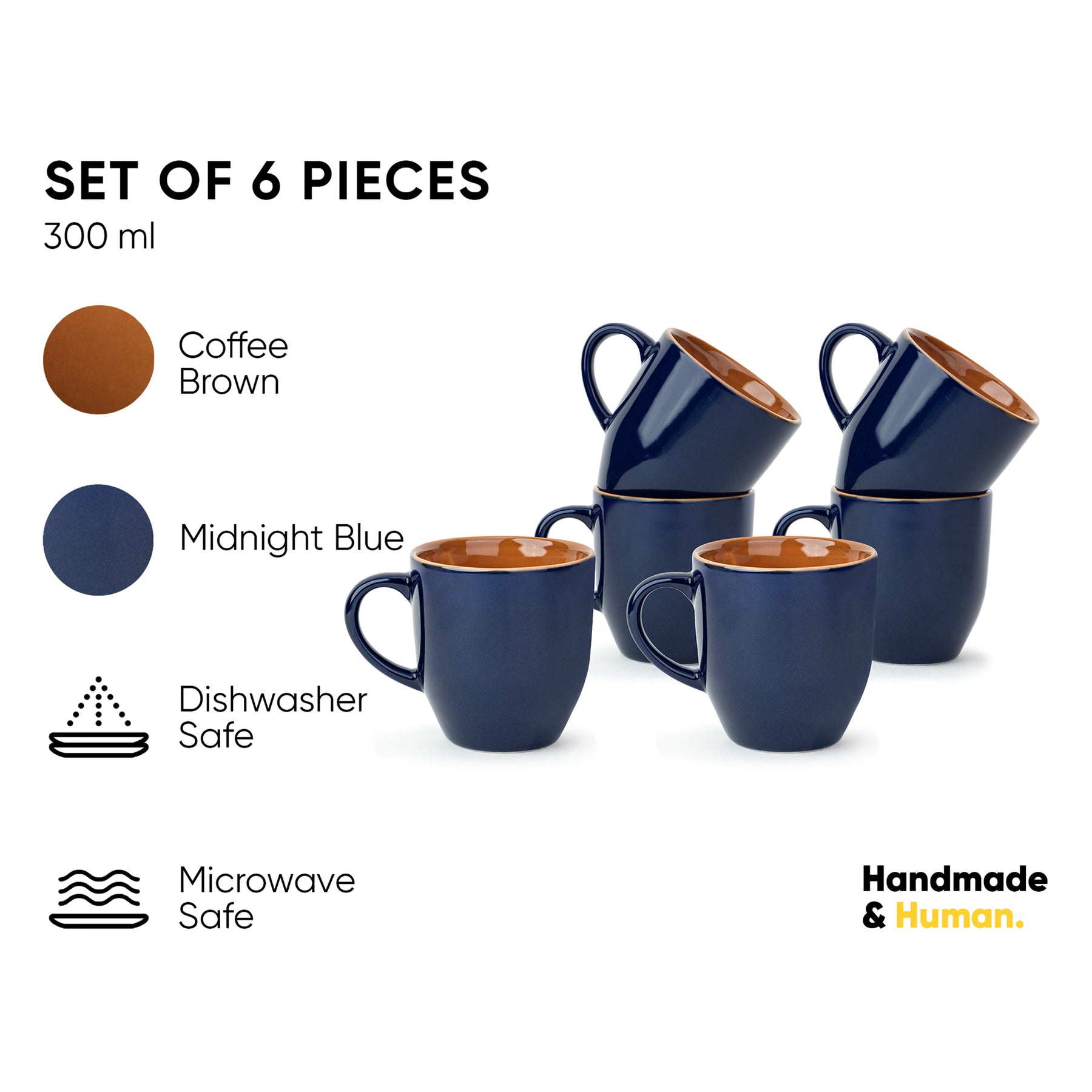 Ceramic Coffee Mug Set, Set of 6, 300ml, Midnight Blue | Everyday\Mugs