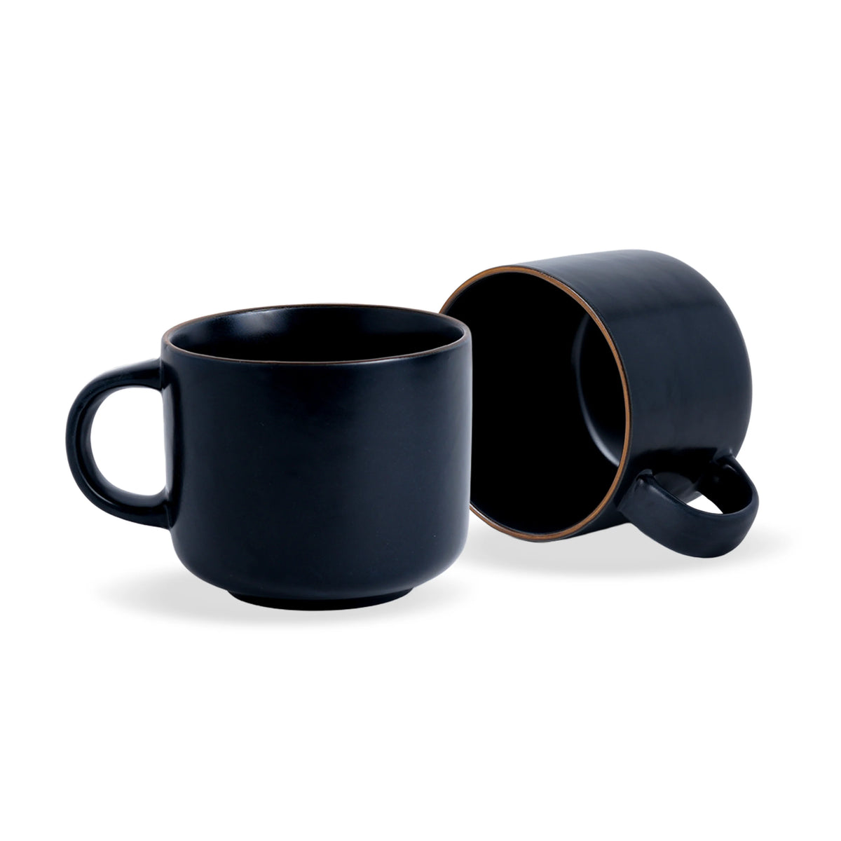 Two black mugs on a white background