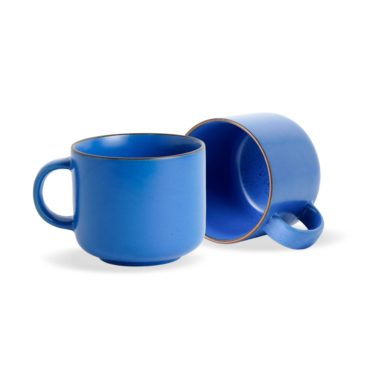 Two blue mugs on a white background