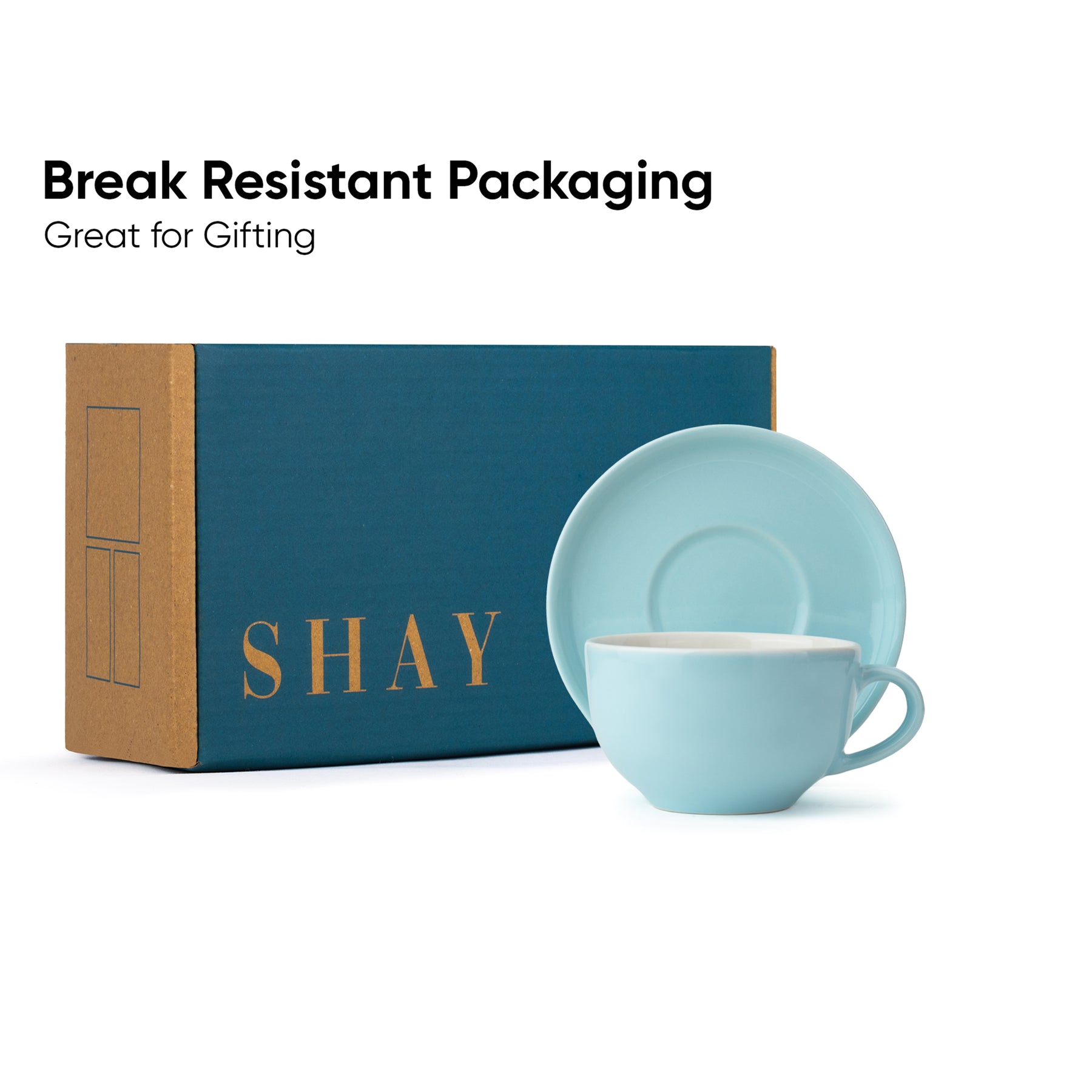 Large Ceramic Coffee Cup Set of 2, Light Blue, 320ml | Cappuccino Cup | Glossy Finish