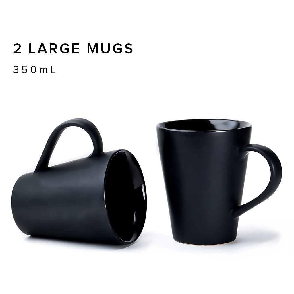 Black Coffee Mugs Set of 2