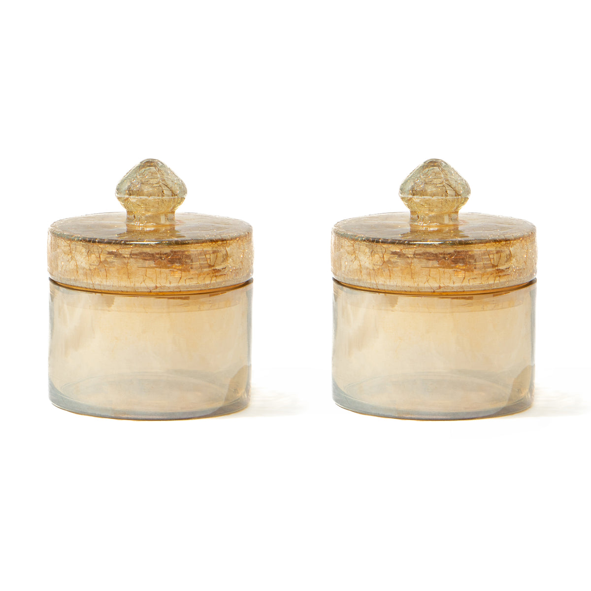 Shay Handmade Crackle Glass Jar, 2 Piece, 400ml, Amber