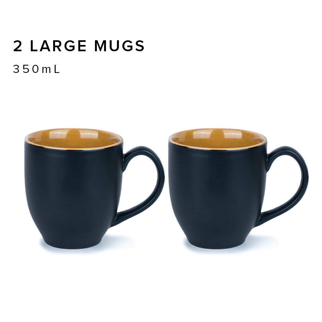Black Brown Coffee Mugs Set of 2