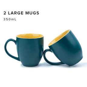 Teal Yellow Coffee Mugs Set of 2