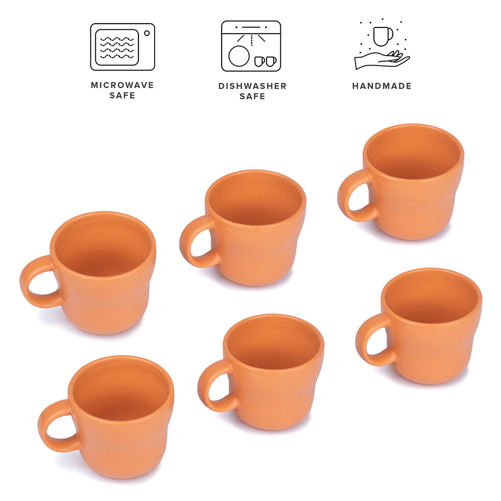 Curvy tea Cup Set of 6 Orange