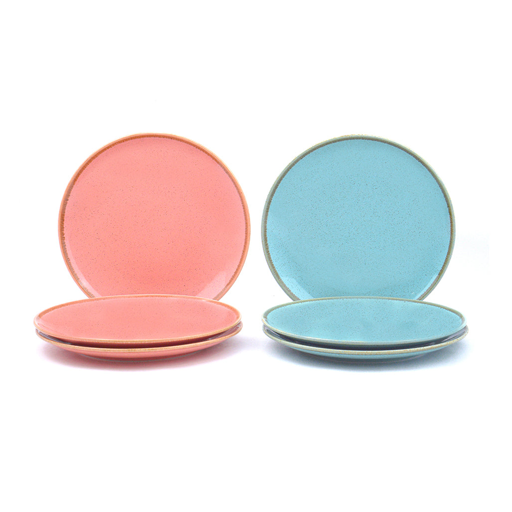 Shay Luxury Porcelain Quarter Plates, Set of 6, Pink & Blue