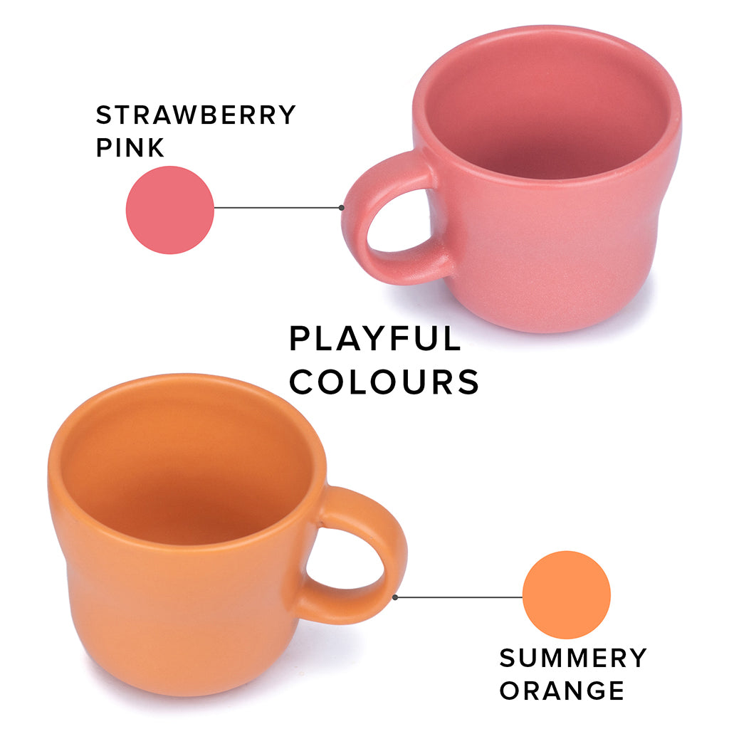 Curvy Tea Cups, Set of 6 - Pink Orange