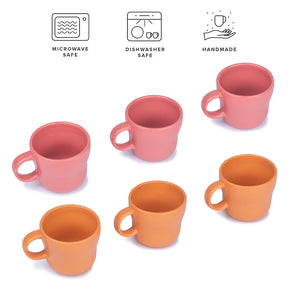 Curvy Tea Cups, Set of 6 - Pink Orange