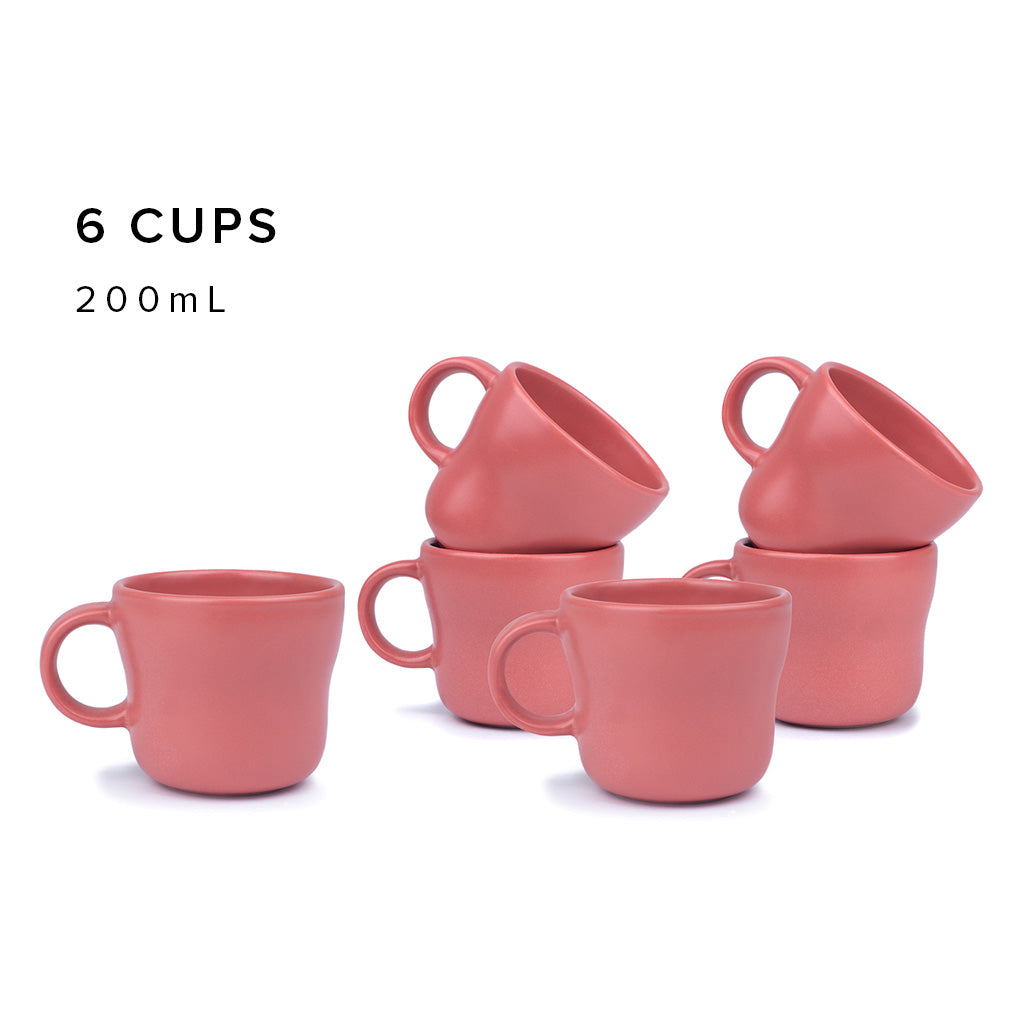 Curvy tea Cup Set of 6 Pink