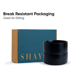 Black container with 'SHAY' branding next to a teal box on a white background