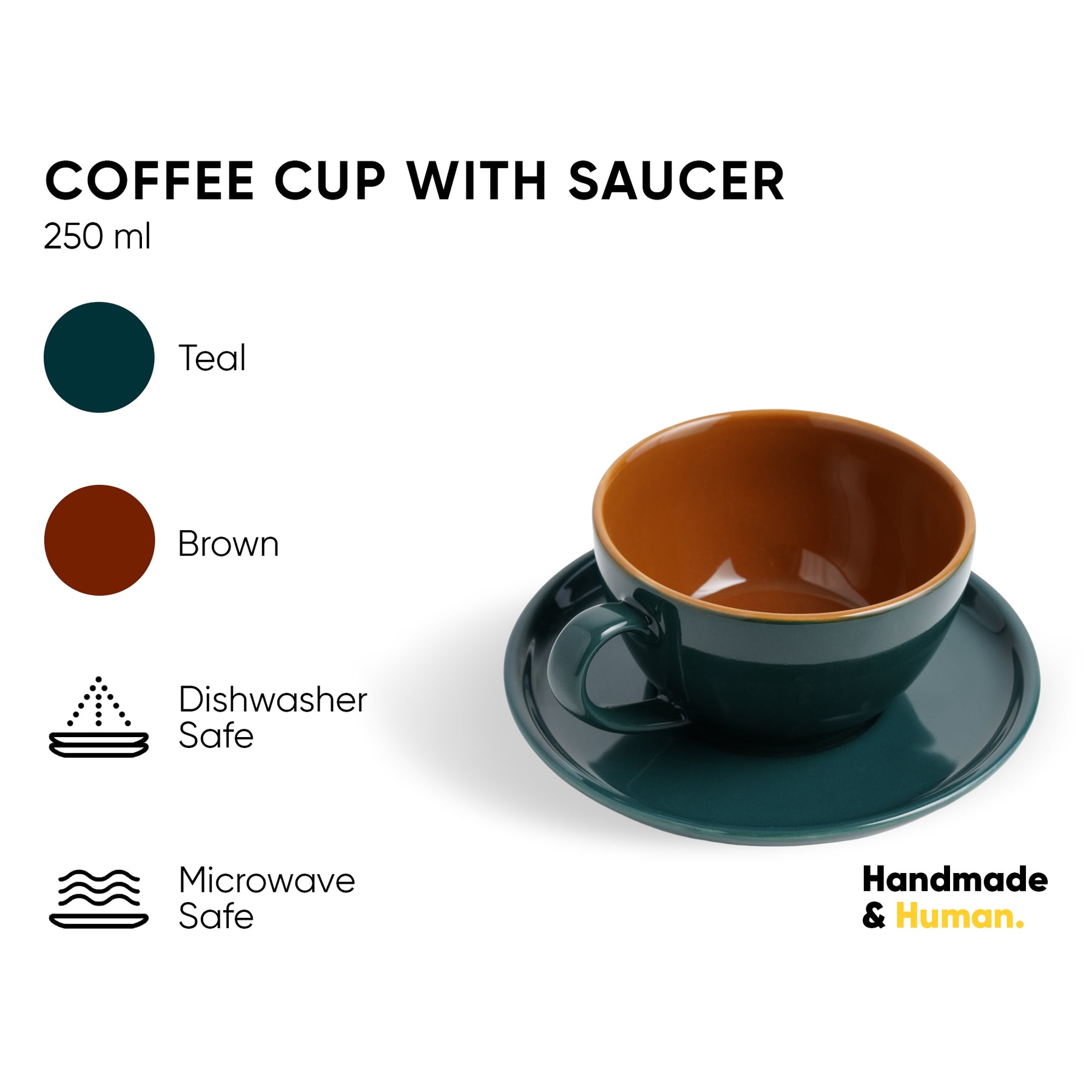 Teal Green Ceramic Cappuccino Cup & Saucer – 250 ML