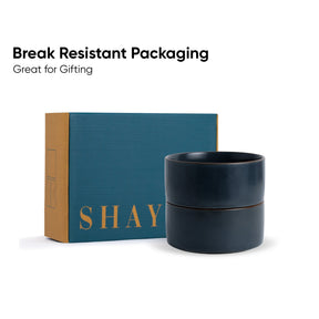 Black container with 'SHAY' branding next to a teal box on a white background.