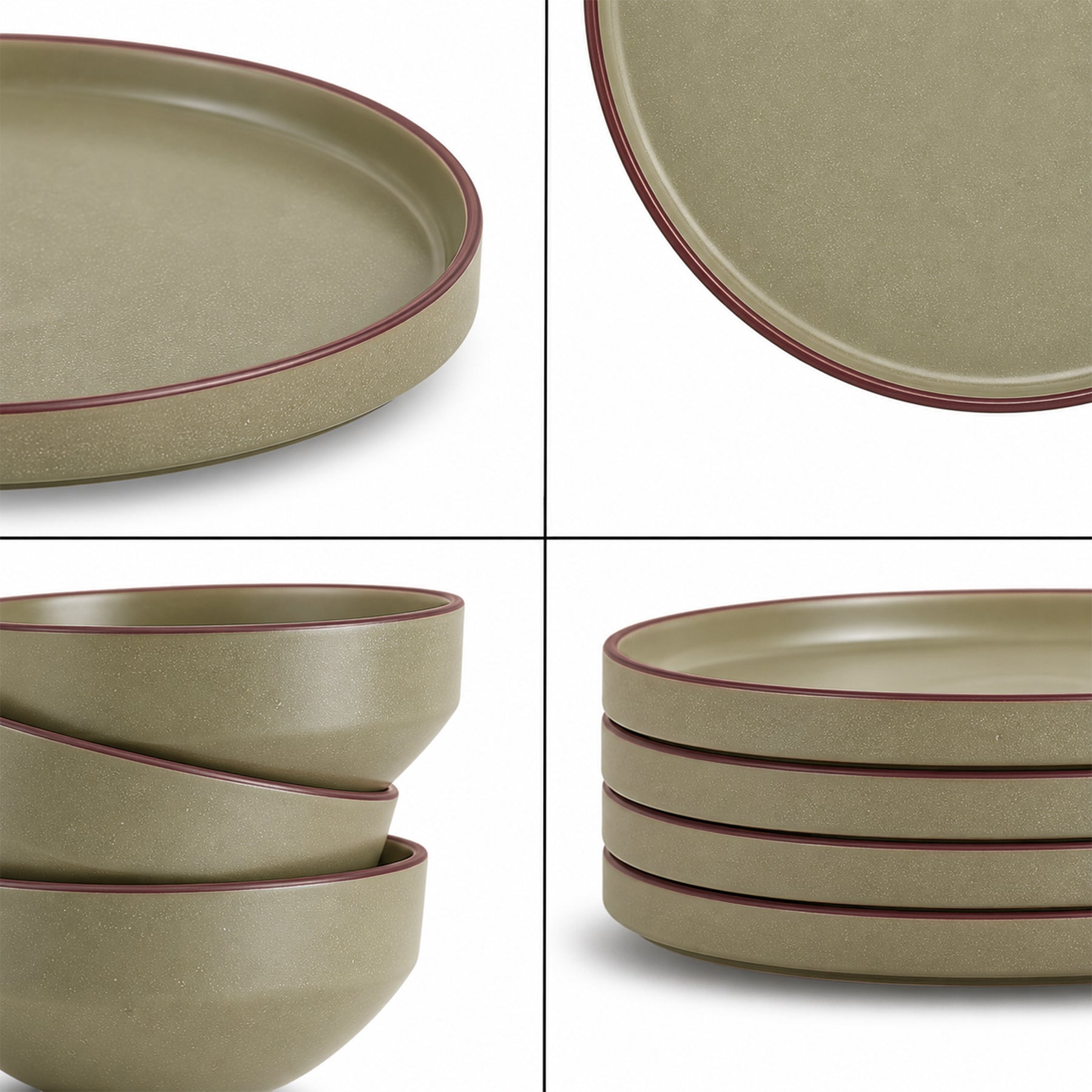 Ceramic Dinner Set | Japandi Collection | 12 Pieces | Olive | Matte Finish