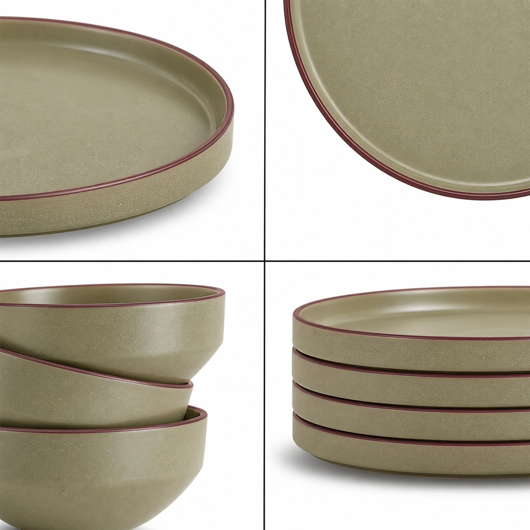 Ceramic Dinner Set | Japandi Collection | 12 Pieces | Olive | Matte Finish