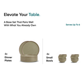 Ceramic Dinner Set | Japandi Collection | 12 Pieces | Olive | Matte Finish