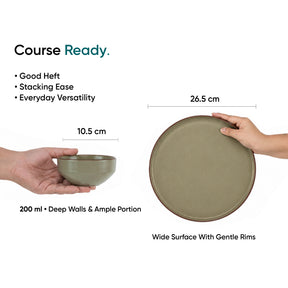 Ceramic Dinner Set | Japandi Collection | 12 Pieces | Olive | Matte Finish
