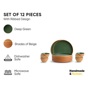 Ceramic Dinner Set | Klay Collection | 12 Pieces | Klay Green | Matte Finish