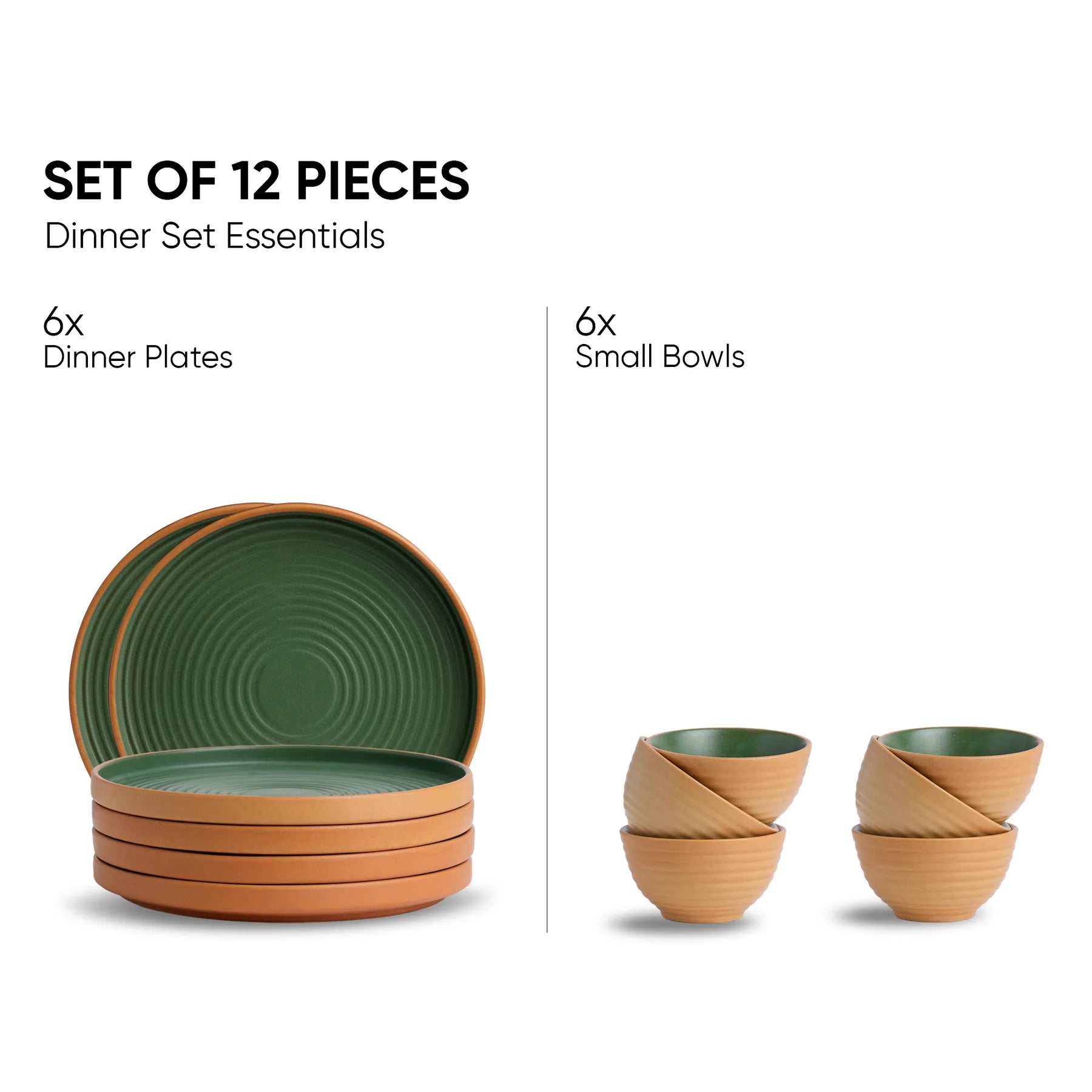 Ceramic Dinner Set | Klay Collection | 12 Pieces | Klay Green | Matte Finish