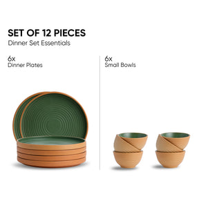 Ceramic Dinner Set | Klay Collection | 12 Pieces | Klay Green | Matte Finish