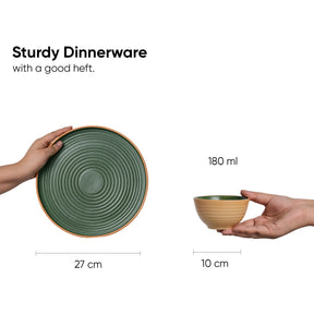 Ceramic Dinner Set | Klay Collection | 12 Pieces | Klay Green | Matte Finish