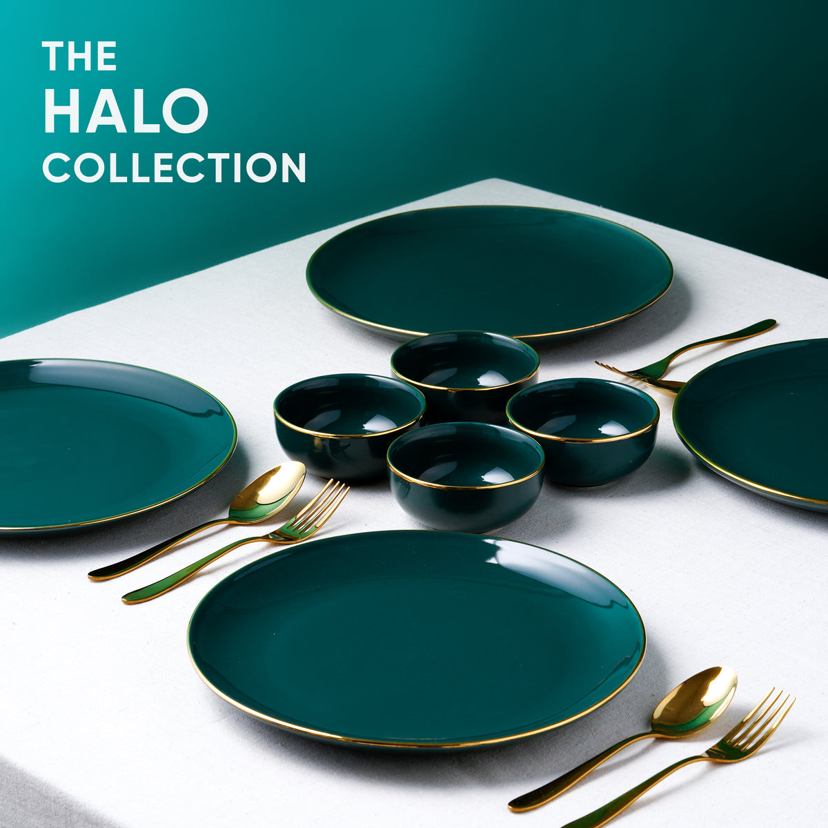 Ceramic Dinner Set | Halo Collection | 12 Pieces | Teal