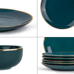 Ceramic Dinner Set | Halo Collection | 12 Pieces | Teal