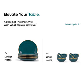 Ceramic Dinner Set | Halo Collection | 12 Pieces | Teal