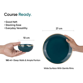 Ceramic Dinner Set | Halo Collection | 12 Pieces | Teal