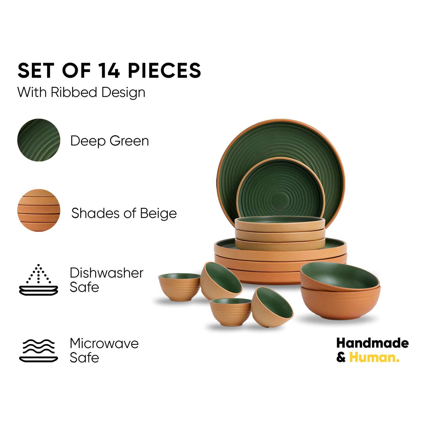 Ceramic Modern Dinner Set, 12 Pcs | Klay Green Crockery Set