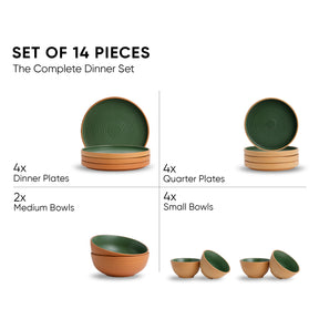 Ceramic Modern Dinner Set, 12 Pcs | Klay Green Crockery Set