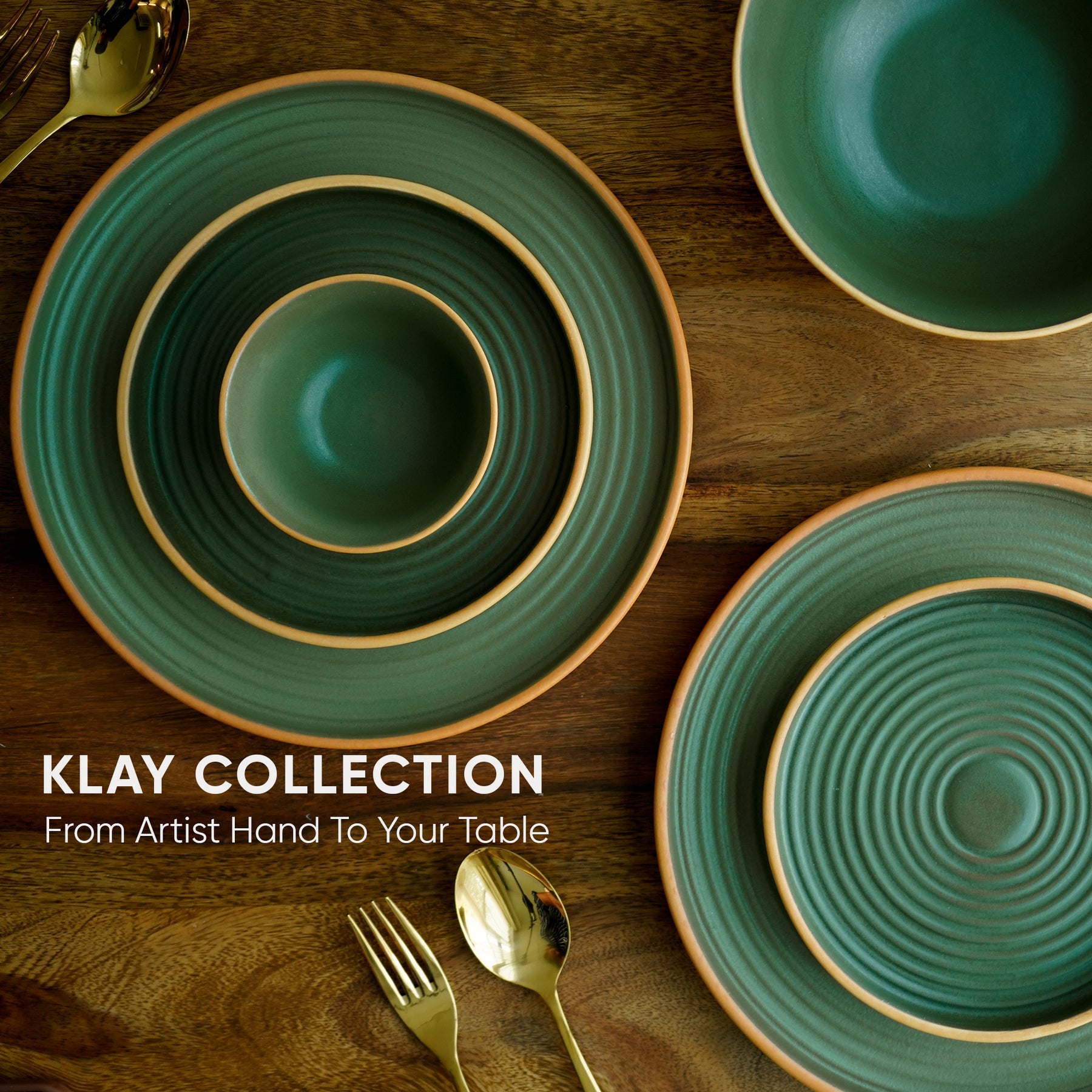 Ceramic Modern Dinner Set, 12 Pcs | Klay Green Crockery Set