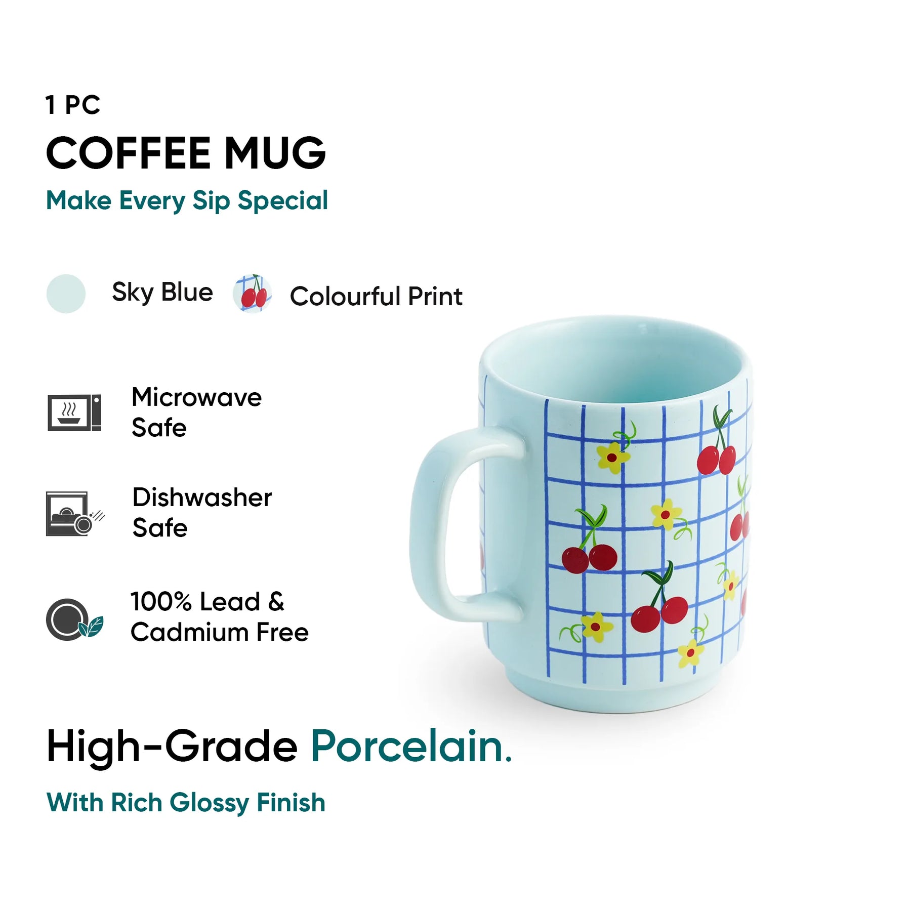 Coffee mug with colorful design on a white background