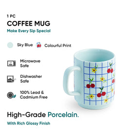 Coffee mug with colorful design on a white background